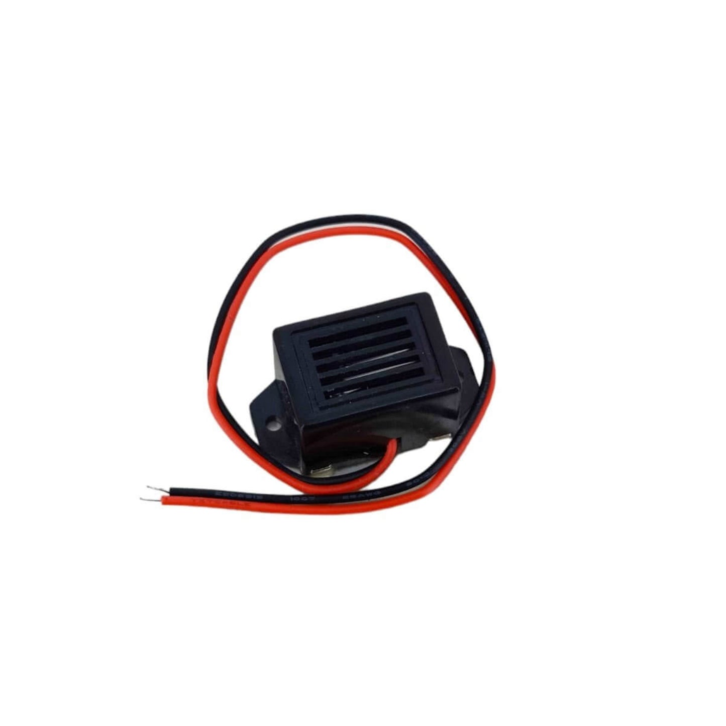 Mini mechanical buzzer with leads, 6V DC, 400Hz frequency, black, compact size for electronic projects.