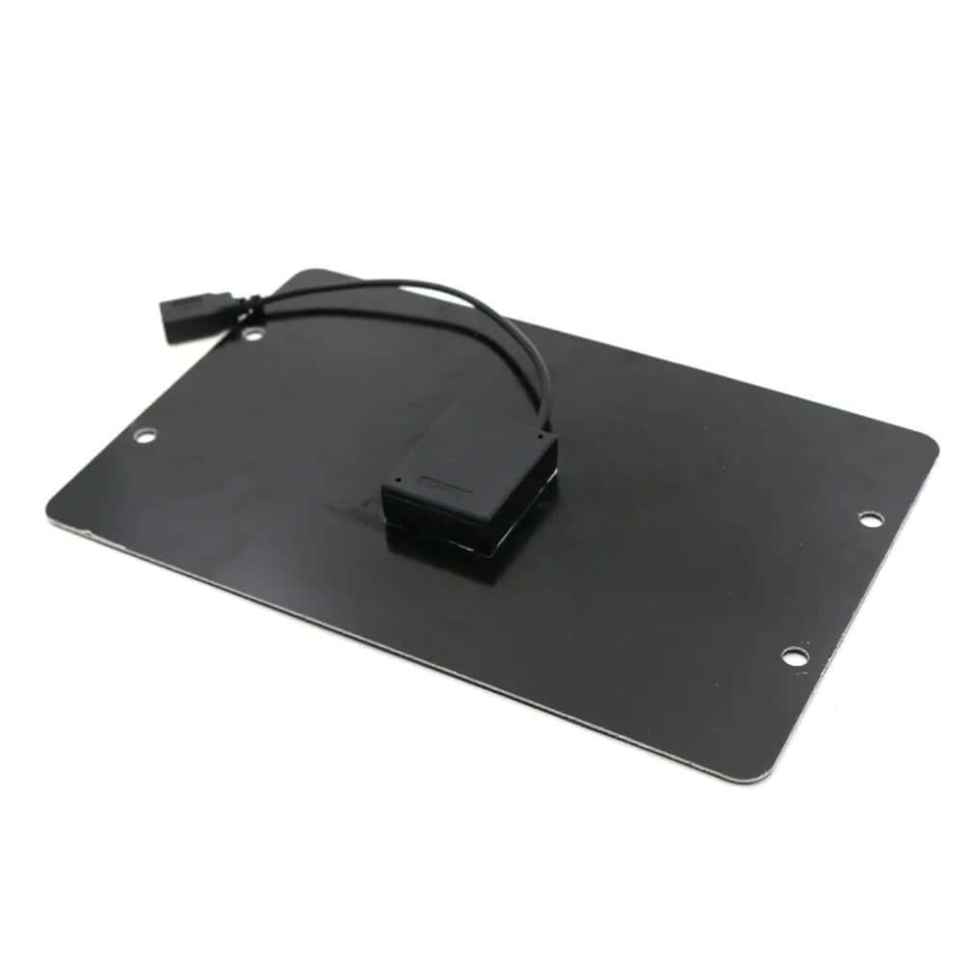 Back of the 6W solar panel showing the 30cm USB female charging port and junction box.
