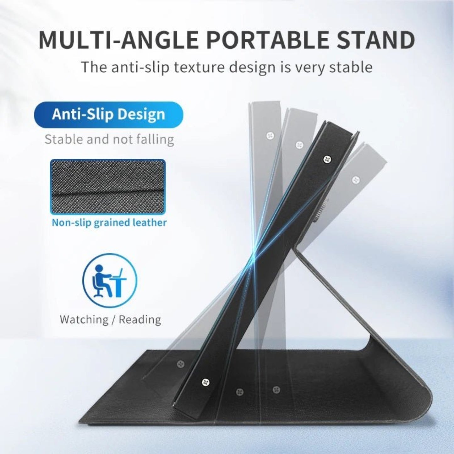Multi-angle portable stand with anti-slip design for stable use during watching or reading.