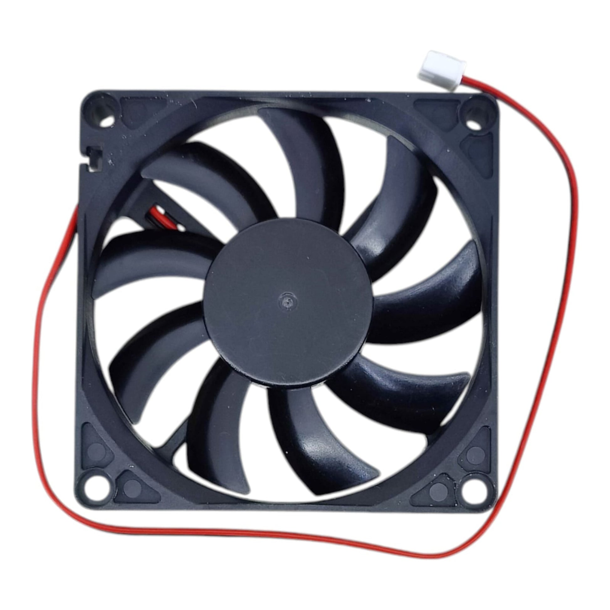 Back view of the 80mm 24V DC cooling fan showing the motor housing and 7-blade design.