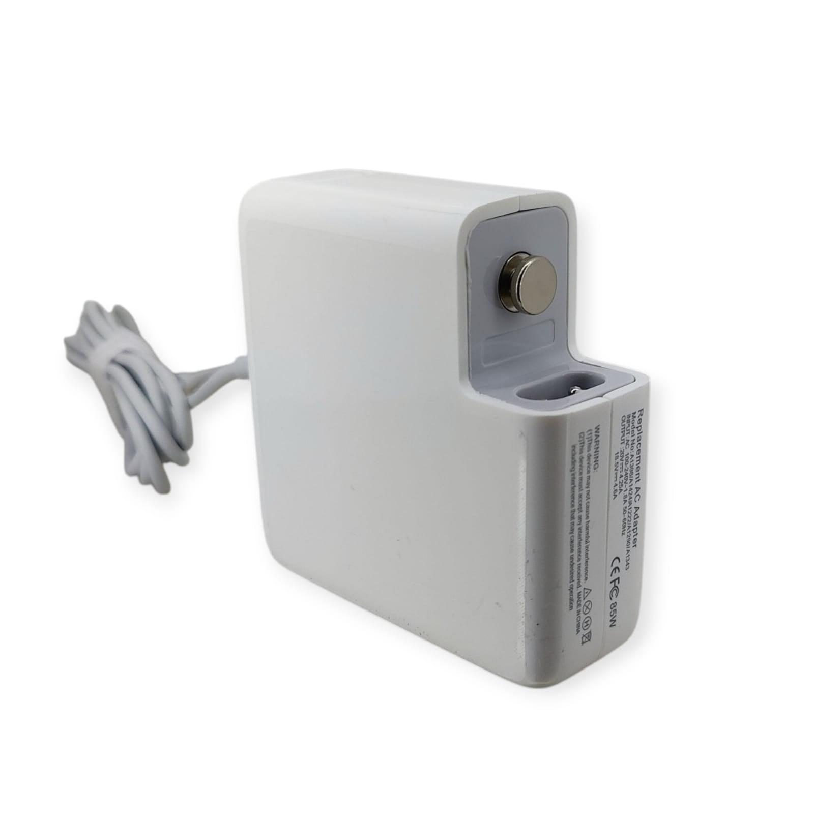 View of the 85W MagSafe 1 adapter showing the side port where the AC plug "duckhead" connects.