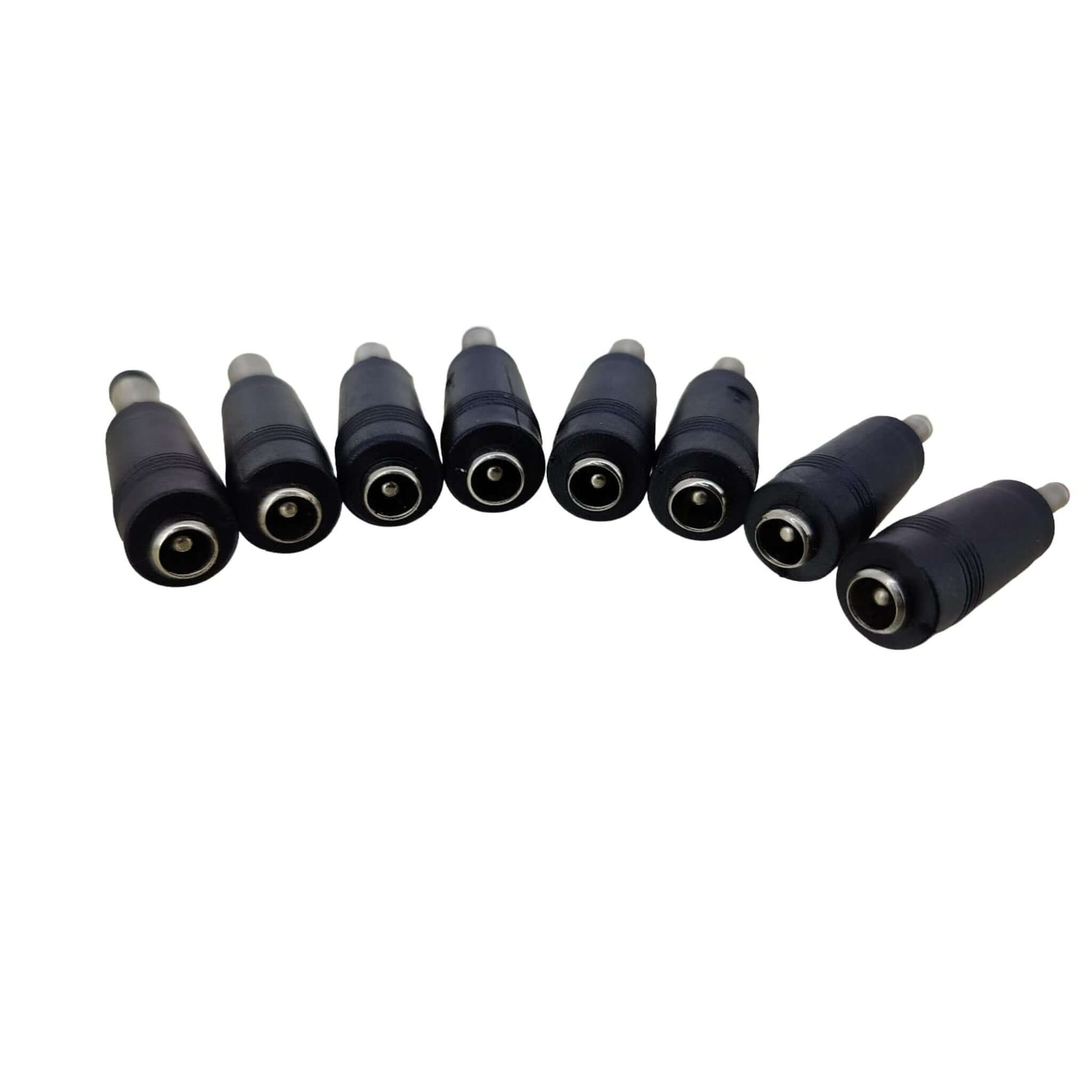 Back view of 8 universal DC AC power adapter tips showing 5.5mm x 2.1mm barrel connectors.