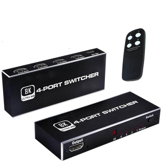 HDMI 4 in 1 Out Switcher 8K with IR remote, supports 4 ports for Ultra HD display