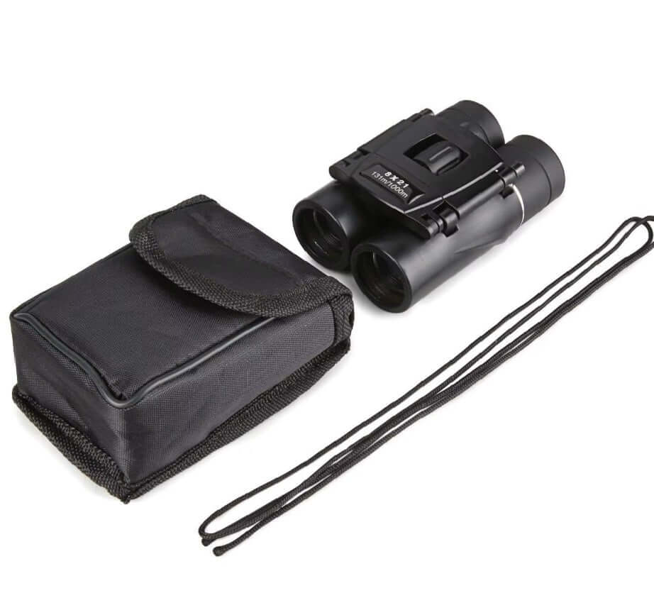 Compact 8x21 mini binoculars with protective case for bird watching, concerts, and sports.