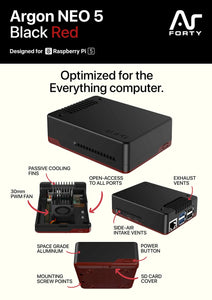 Argon NEO 5 BRED Case for Raspberry Pi 5 with built-in fan