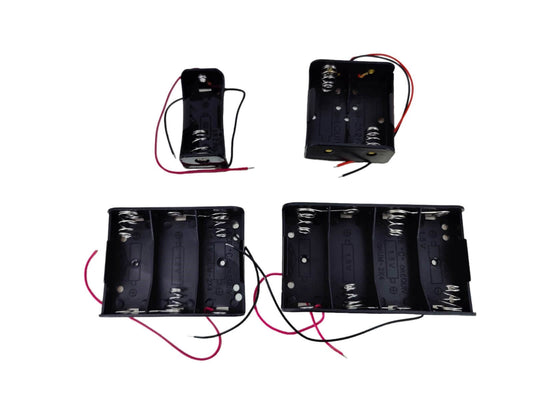 1/2/3/4 Slot Type C Battery Holders with wires for DIY electronics projects, featuring various configurations.