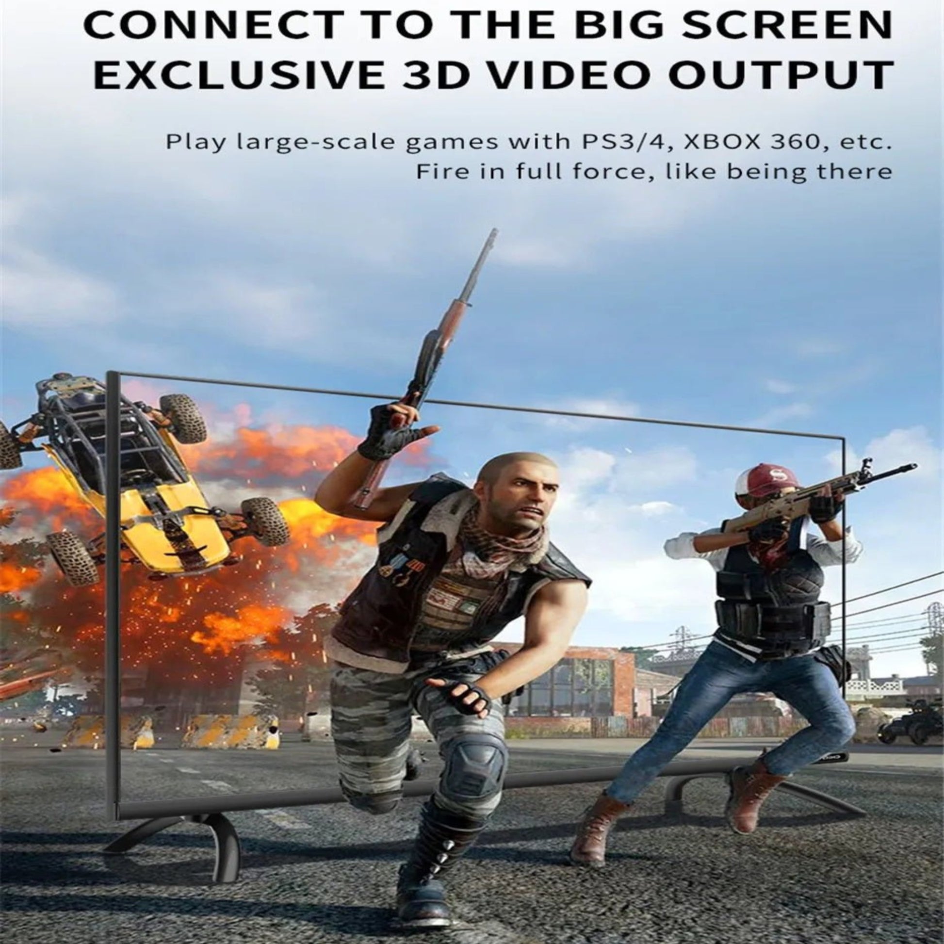 DP to HDMI cable enables 3D video output for big screen gaming on PS3/4 and Xbox 360, enhancing gameplay experience.