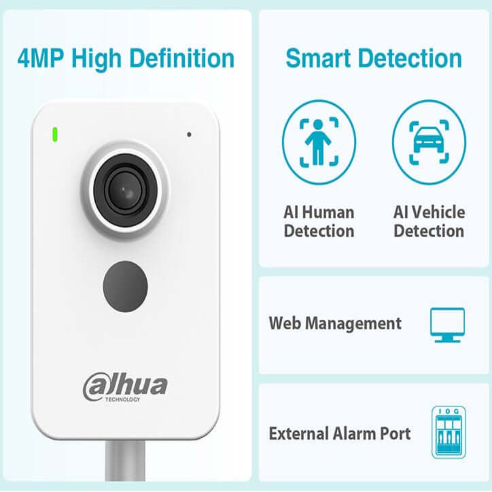 Dahua C4K-P 4MP camera showcasing high-definition video and smart detection features for enhanced surveillance.