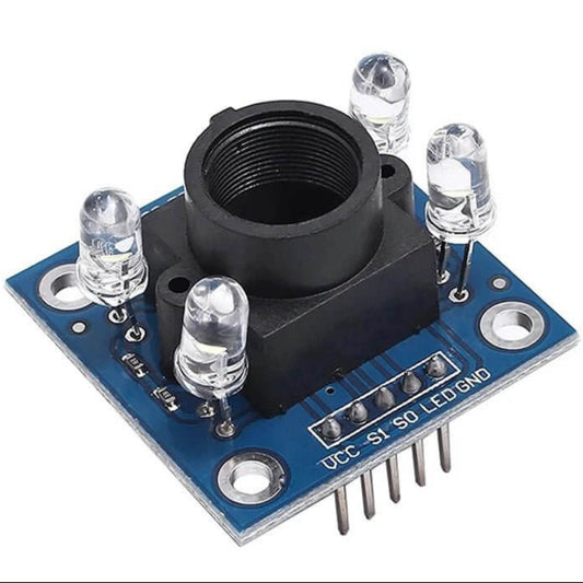 GY-31 TCS3200 color recognition sensor module with white LED lights and sensor port.