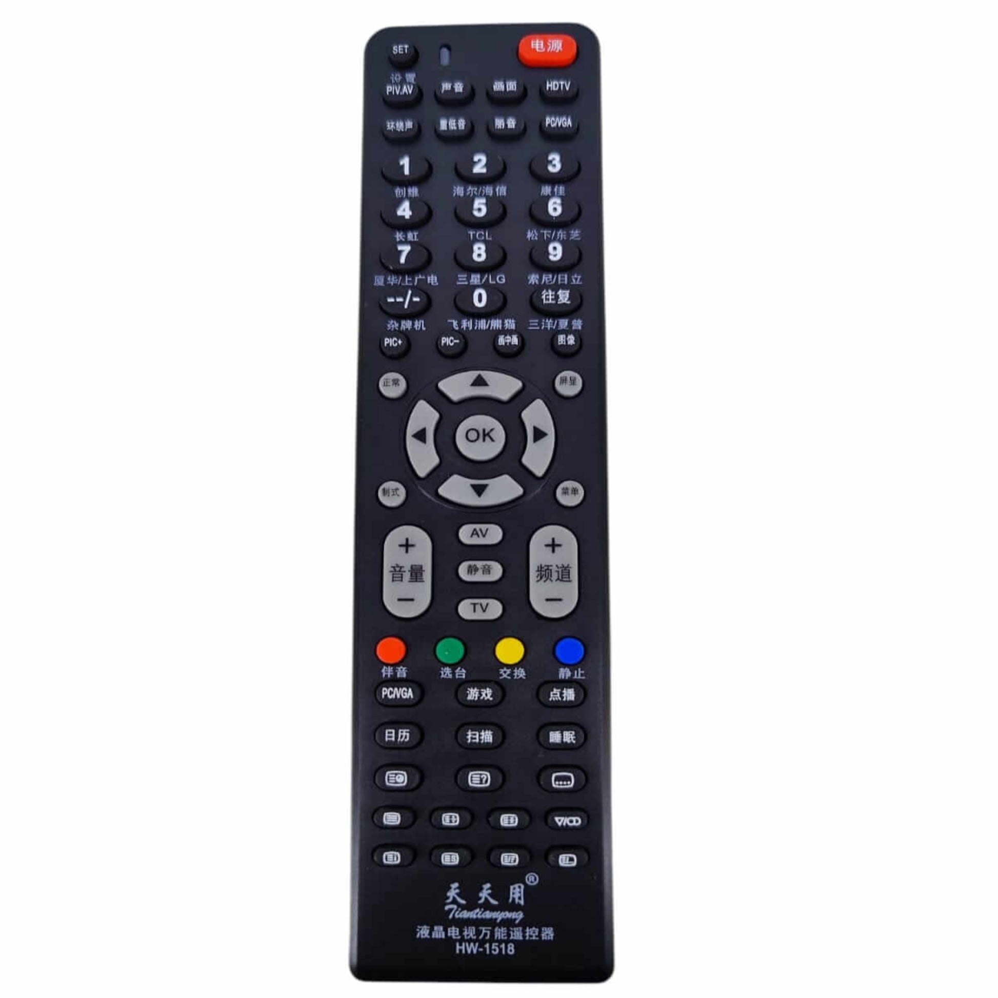 HW-1518 Universal TV Remote control with easy setup for TCL, Sony, and LG TVs.