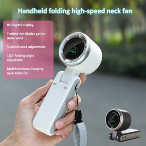 Portable Handheld Fan Turbo Fan Powerful 5 Speeds USB-C Rechargeable