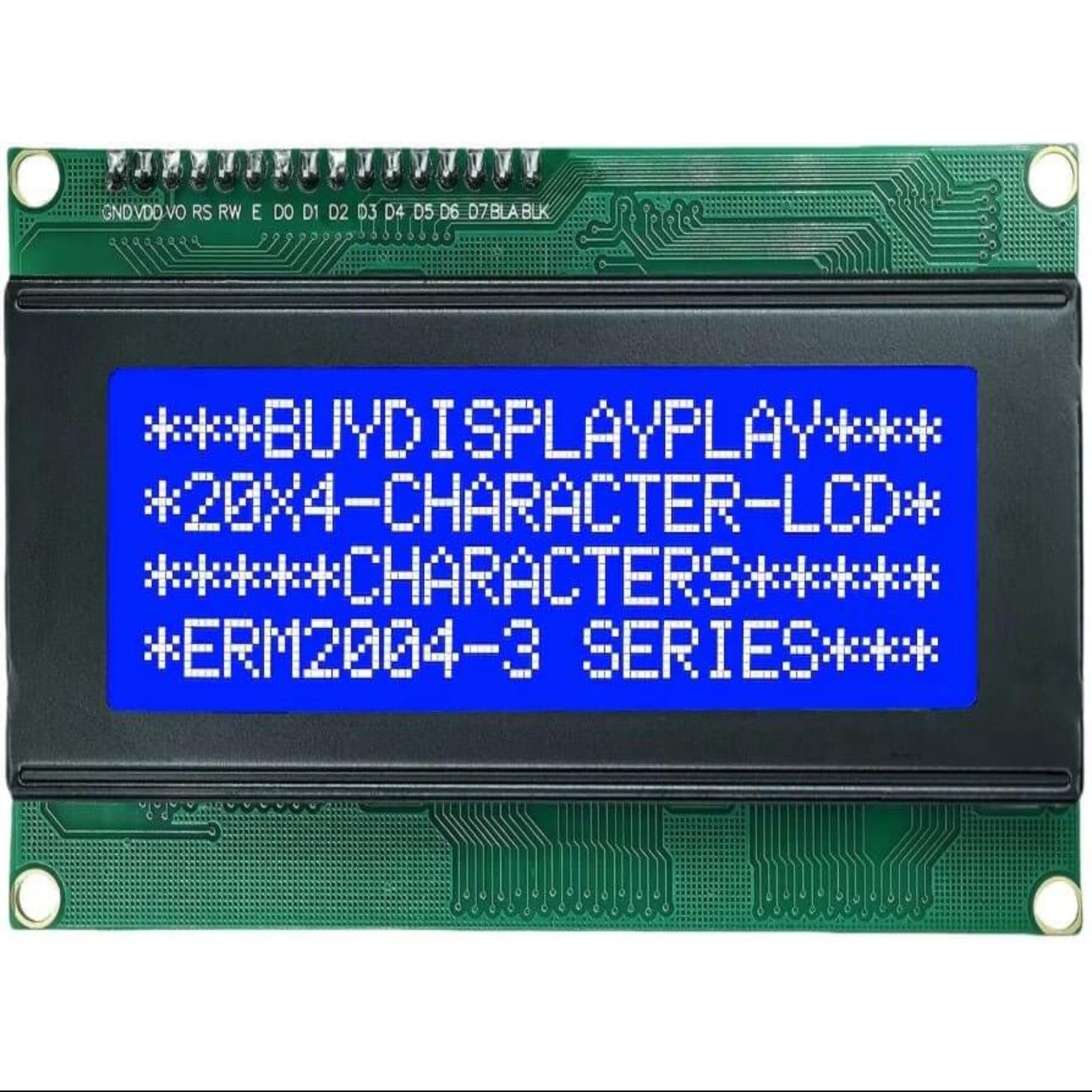 I2C 2004A 20x4 LCD Display Module with blue backlight, ideal for Arduino and microcontroller projects.