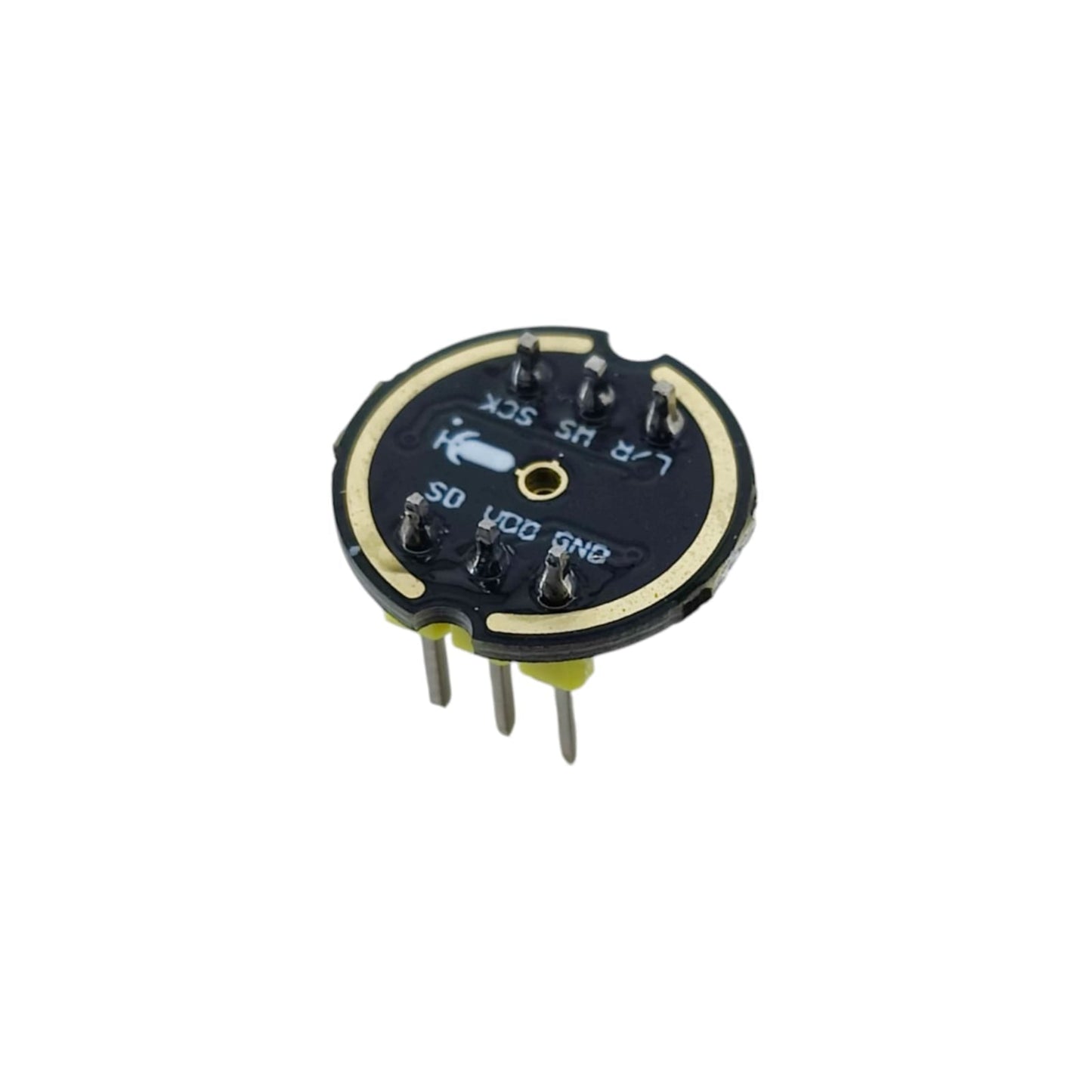 INMP441 Omnidirectional MEMS Microphone Module with yellow headers, side view showing pre-soldered pins.