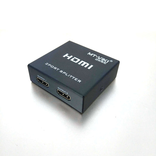 MT-VIKI 2-Port HDMI Splitter 1x2 for duplicating HDMI signal to two displays, compact design.