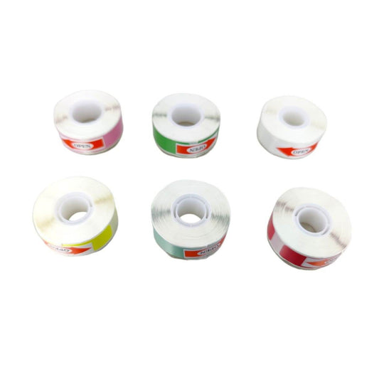 Multicolor P15 thermal label tape rolls, including pink, green, white, yellow, mint green, and red, versatile.