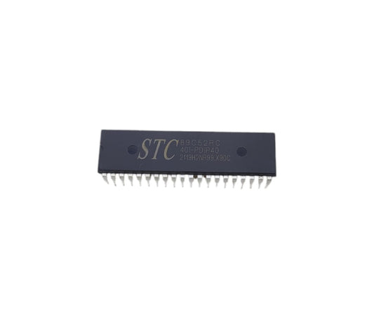 Front view of the STC89C52RC 8051 Microcontroller in DIP-40 package with STC logo and model number visible.
