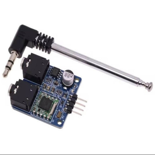 TEA5767 FM Stereo Radio Module 5V for Arduino with antenna and connectors for easy audio integration.