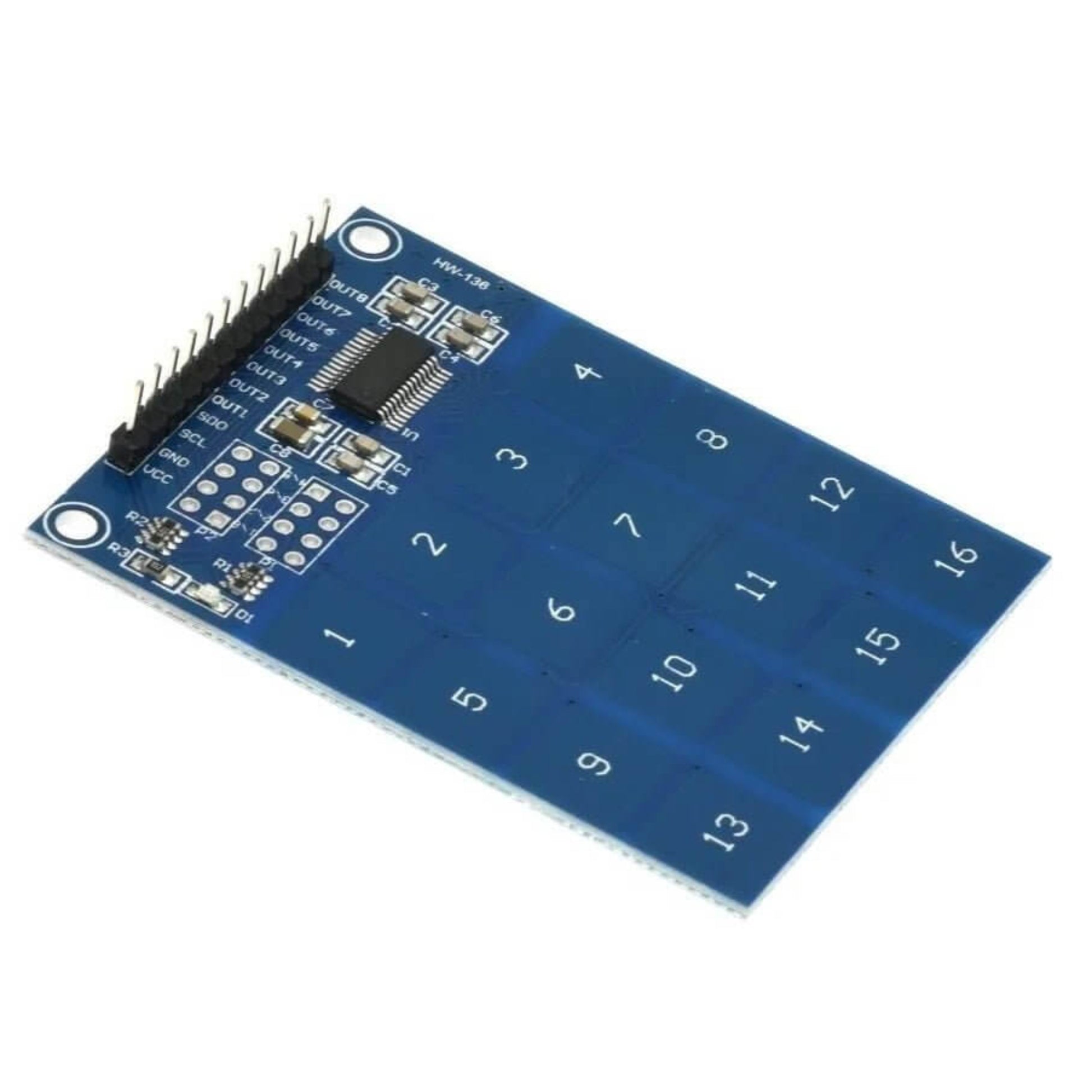 TTP229 16 Channel Capacitive Touch Sensor Keypad Module for Arduino, with PCB size 49.3x64.5mm.