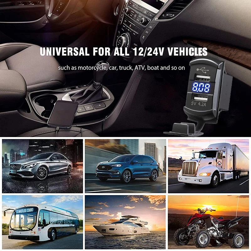 車用4.2A雙USB車充帶表頭