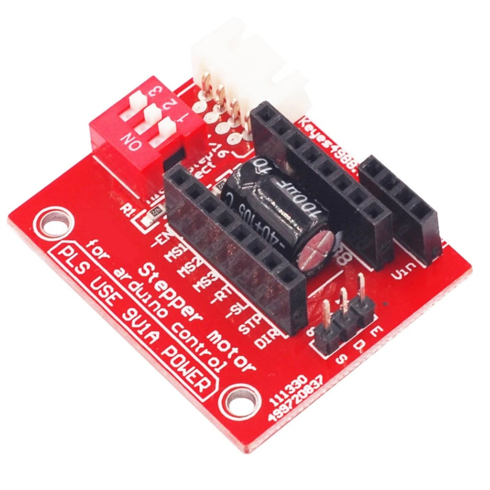 A4988 DRV8825 stepper motor driver expansion board for Arduino control with red PCB.