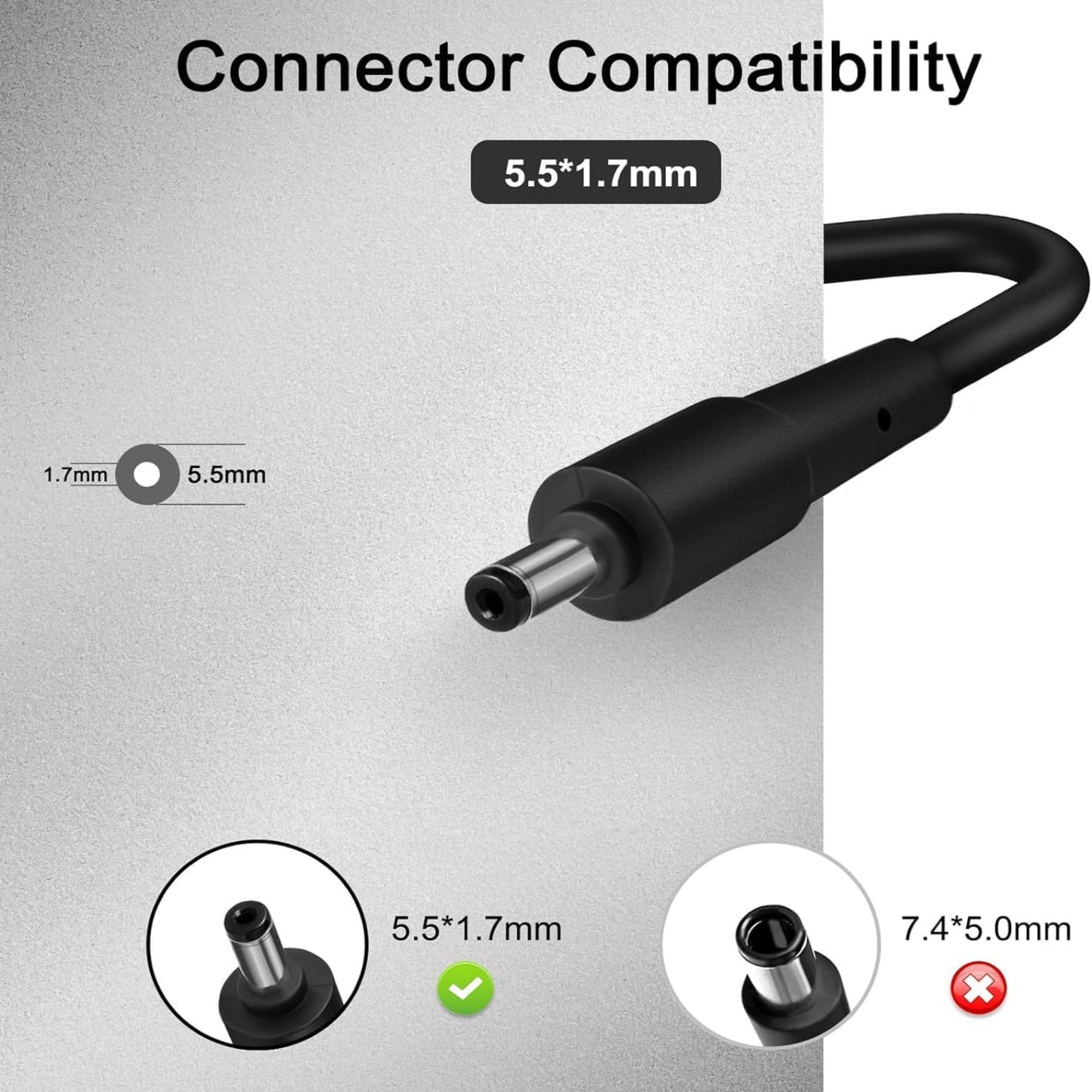 Chicony 330W 火牛 5.5x1.7mm 插頭尺寸圖解。不確定型號？歡迎帶同手提電腦到深水埗門市即場測試及配對！