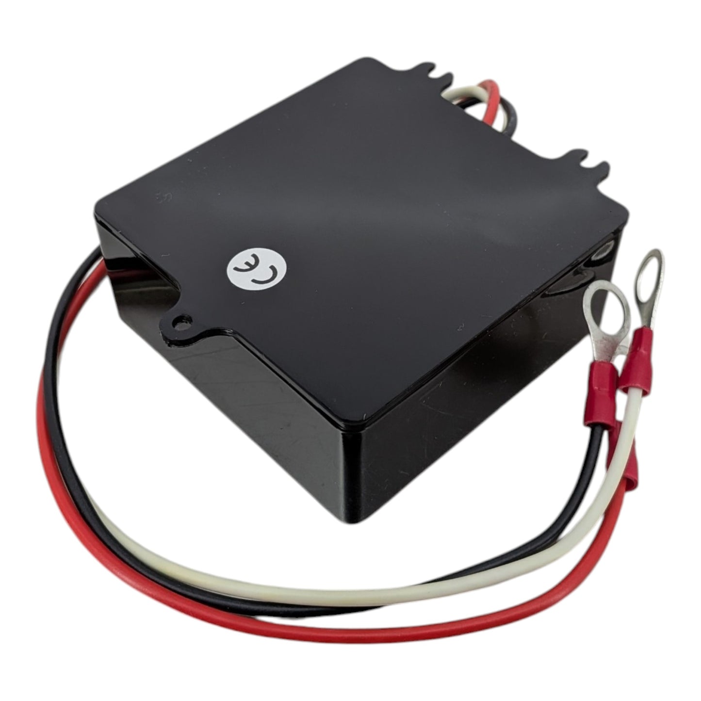 Back view of the black HA01 active battery balancer module, designed for 2x 12V series battery banks.