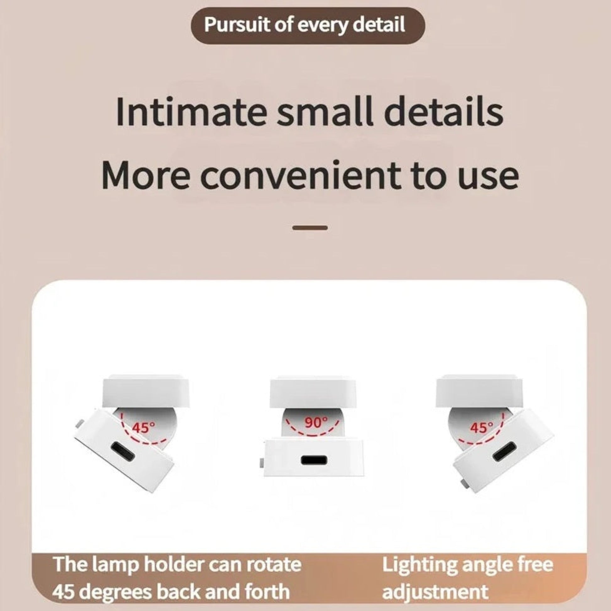 Diagram showing the 90 degree total rotation range of the adjustable magnetic lamp holder.