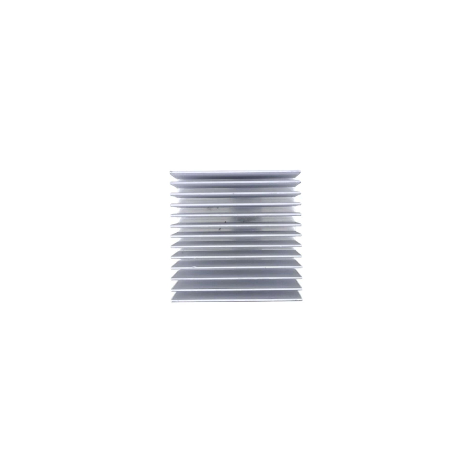 Side profile of a 60x60x35mm silver aluminum heat sink for cooling electronic components like CPUs or amplifiers.