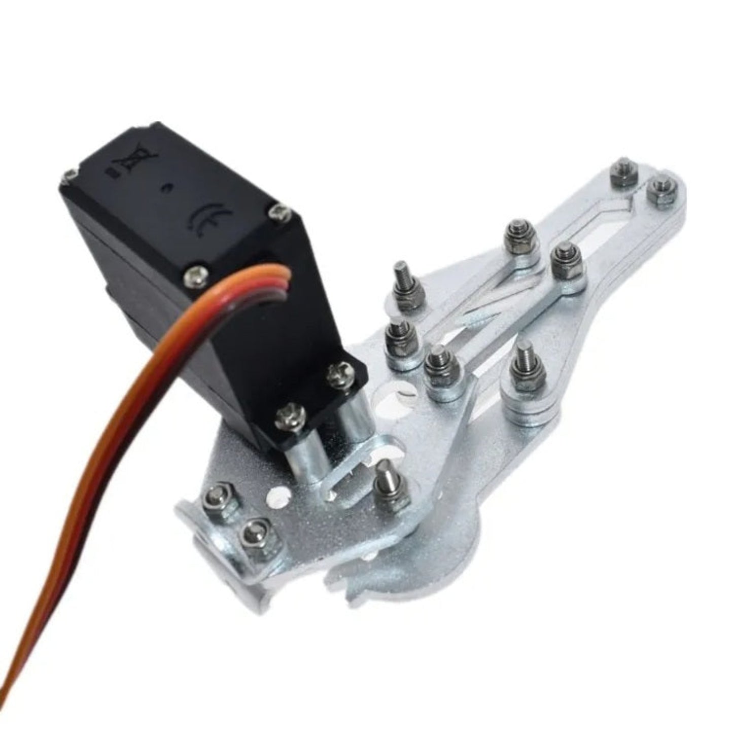 Closed aluminum manipulator paw measuring 108mm in length.
