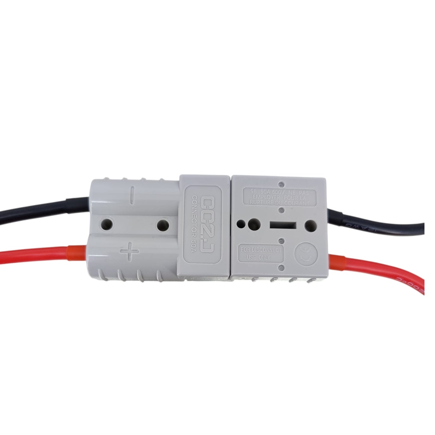 Two gray 50A Anderson connectors showing genderless mating design