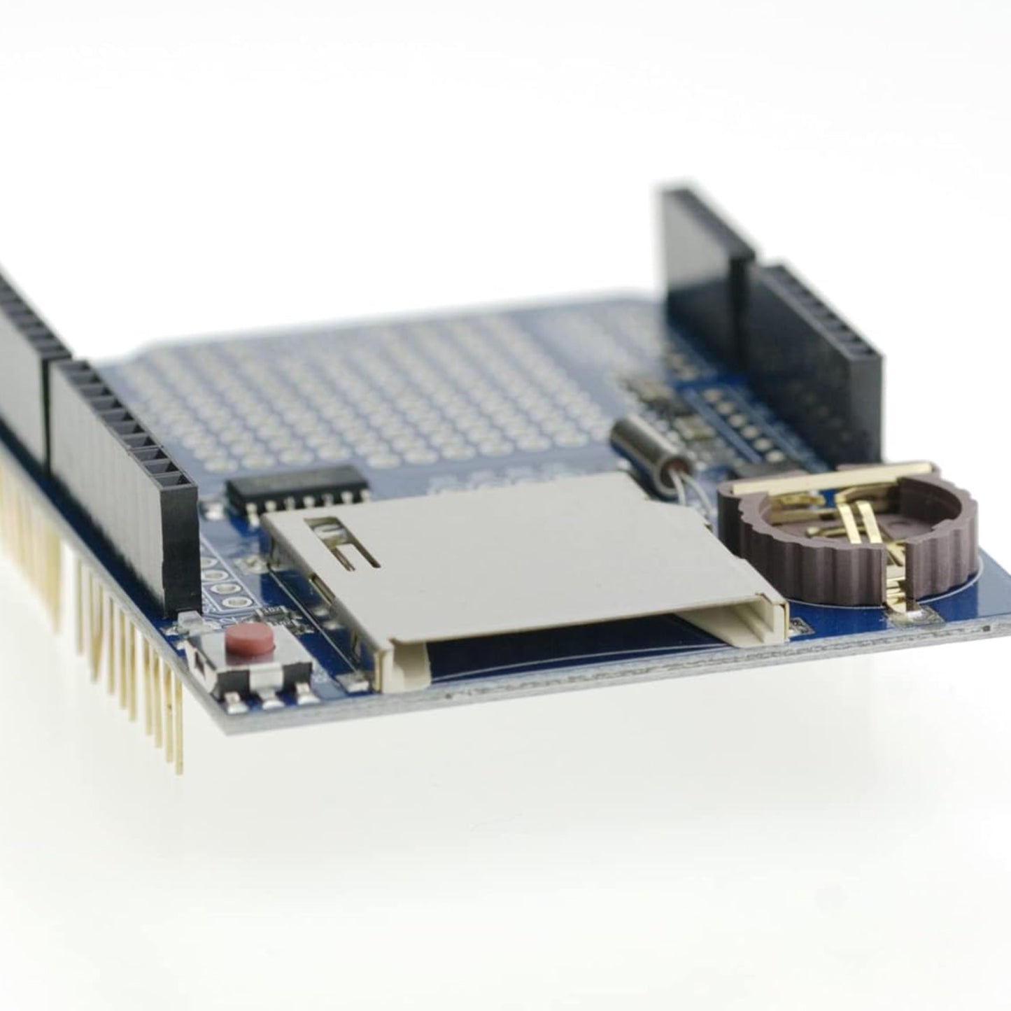 Data Logger Module Shield for Arduino with SD card interface and battery holder design.