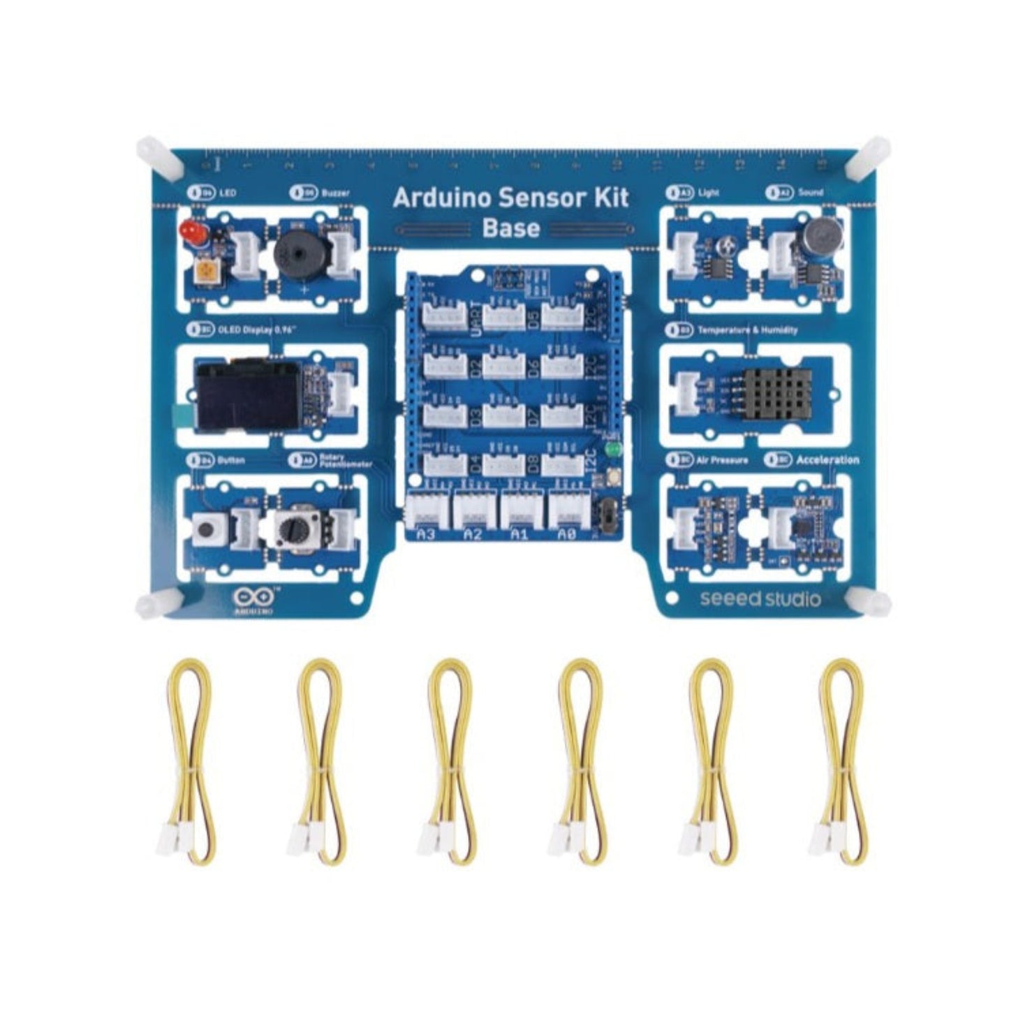Arduino Sensor Kit with included Grove cables for flexible module placement.