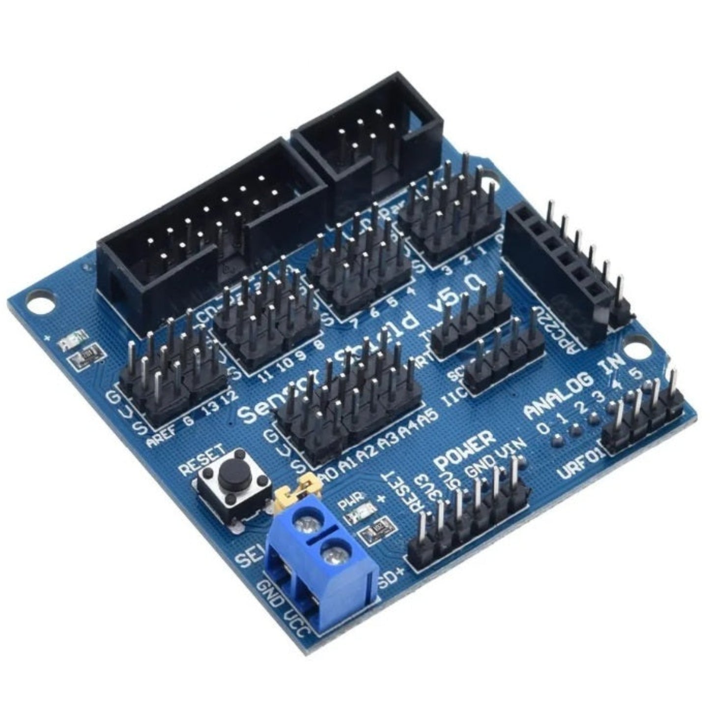 Close up of the communication interfaces on the Arduino expansion board.