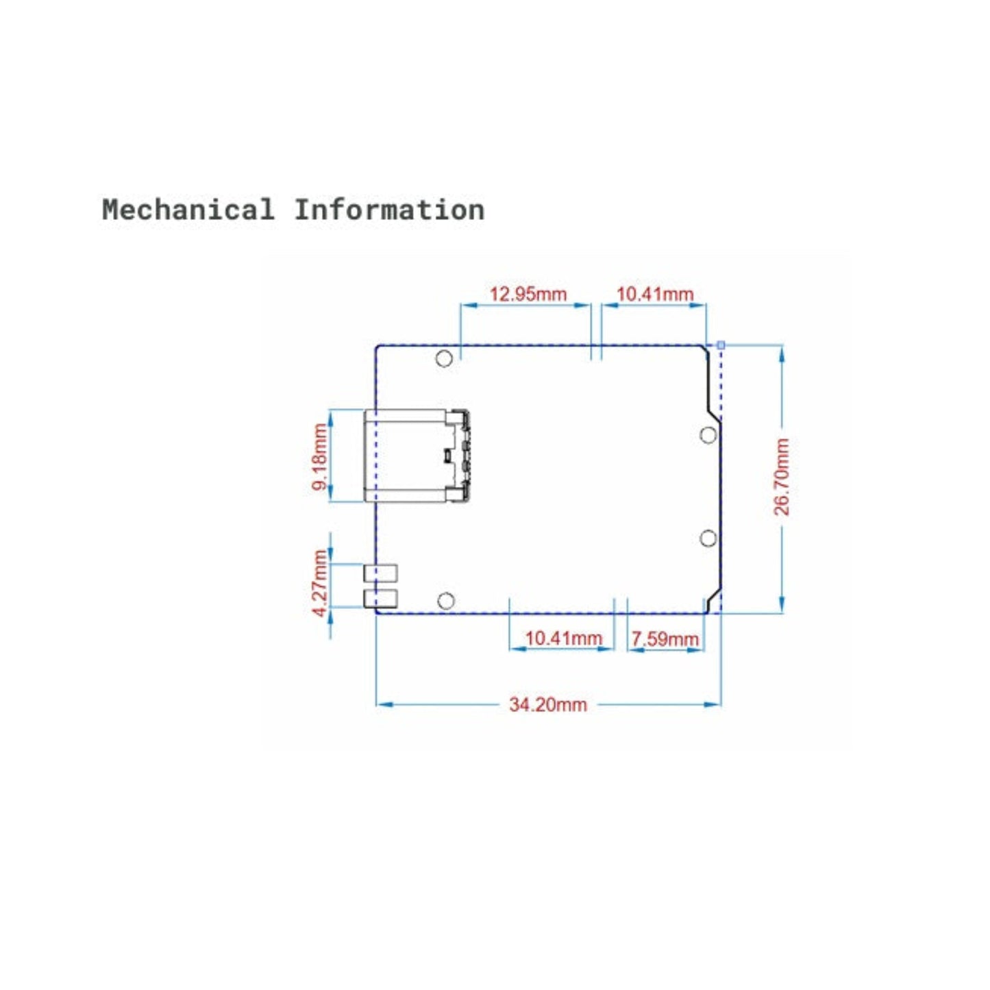 Arduino UNO Mini 限量版機械尺寸圖，標示 34.2mm x 26.7mm 超細體積，完美對應微型機械人開發。