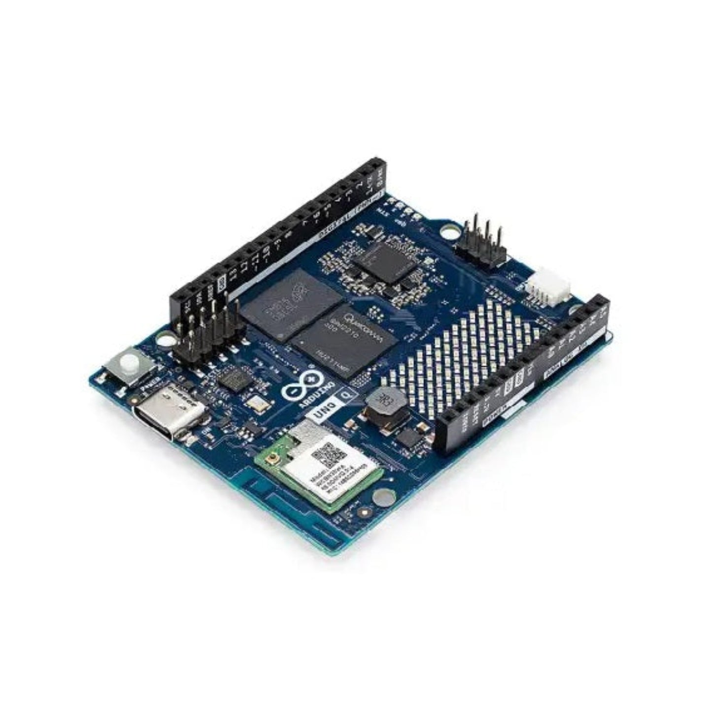 Top view of Arduino UNO Q 2GB ABX00162 edge AI board with Qualcomm Dragonwing processor.