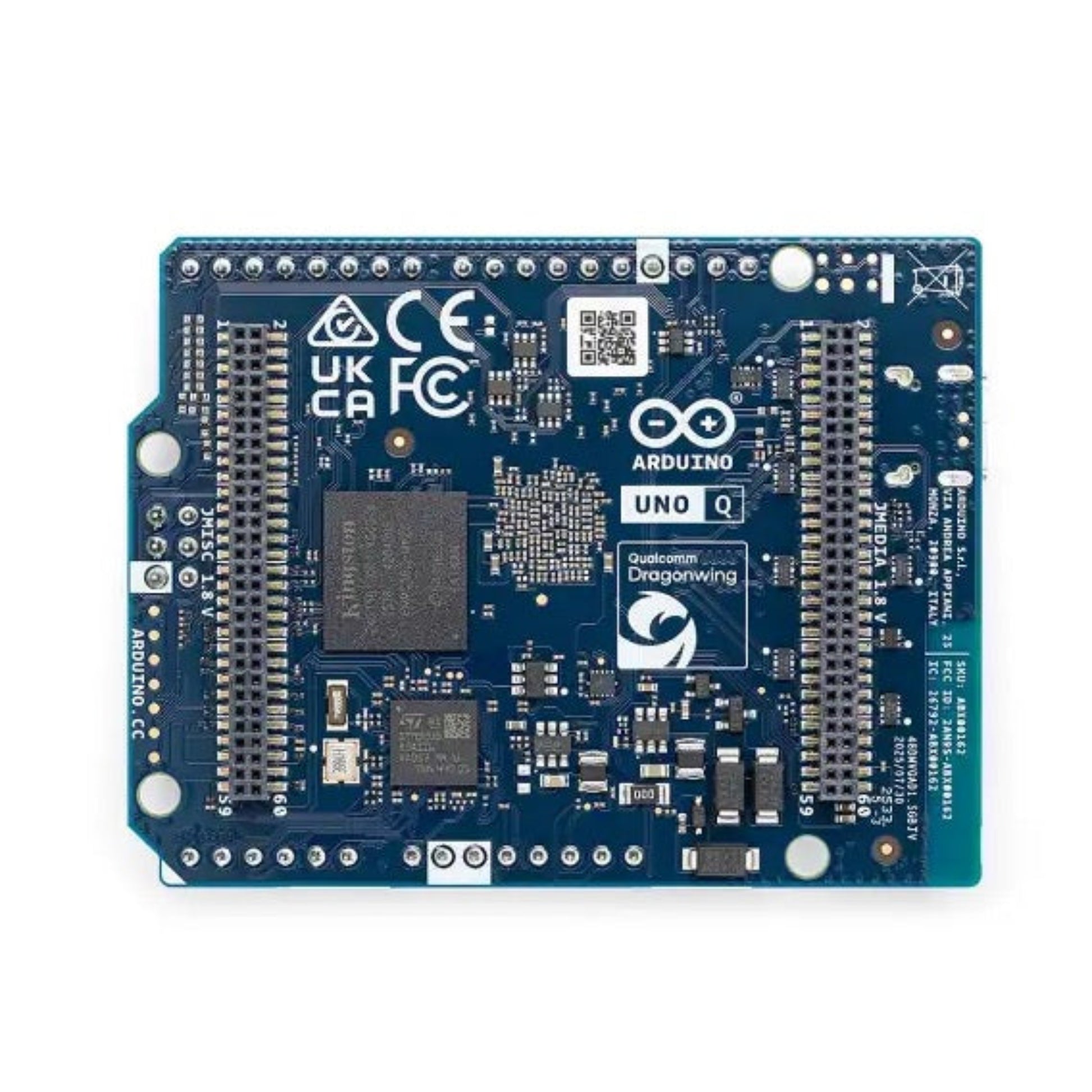 Side profile showing the rugged, fanless design of the Arduino UNO Q industrial PC.