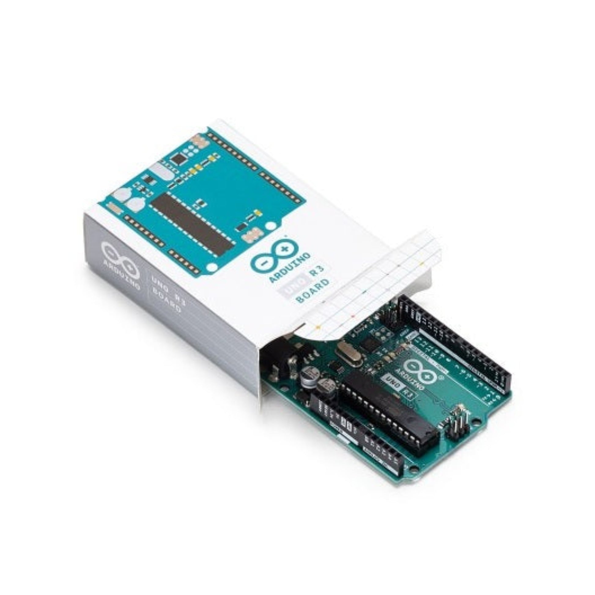 Unboxing the genuine Arduino Uno R3 board from its official retail packaging.