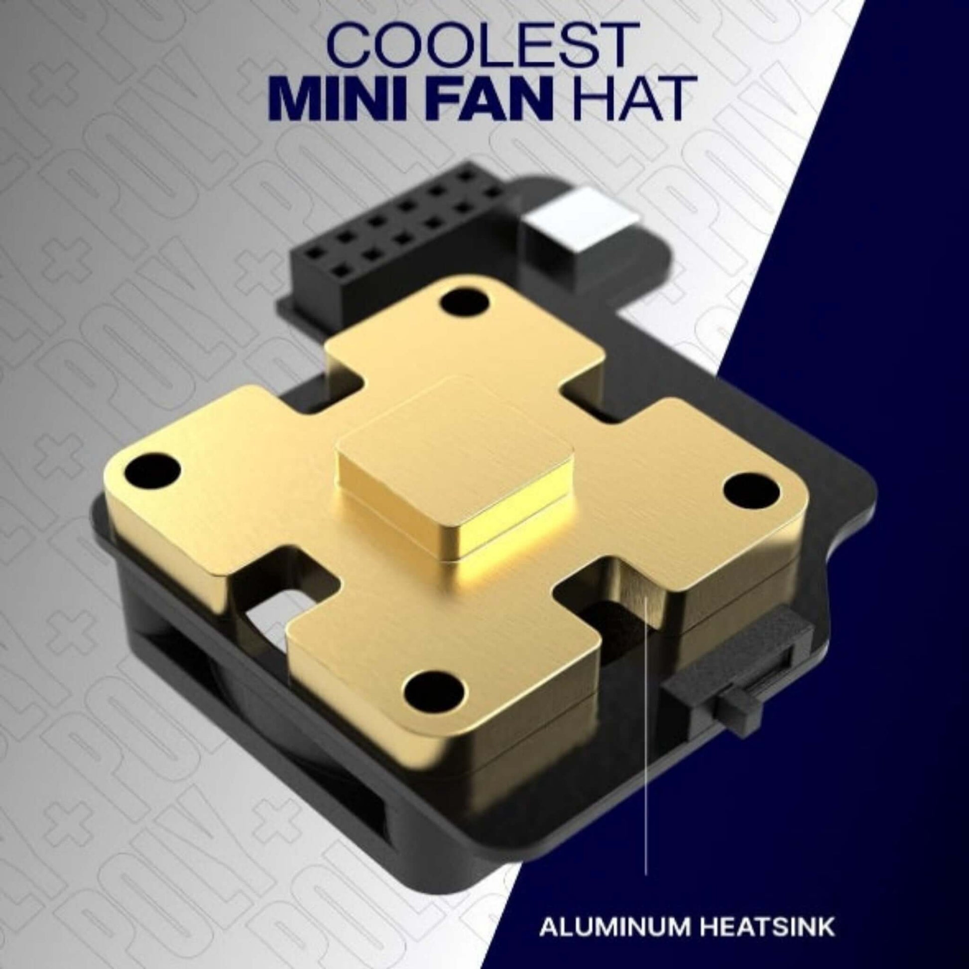 Close-up of the Argon Mini Fan HAT showing the high-quality gold-colored aluminum heatsink.