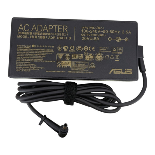 ASUS ADP-120CH B 120W 火牛規格標籤，清晰顯示 20V 6A 輸出。我們提供專業技術支援及2手提電回收服務。