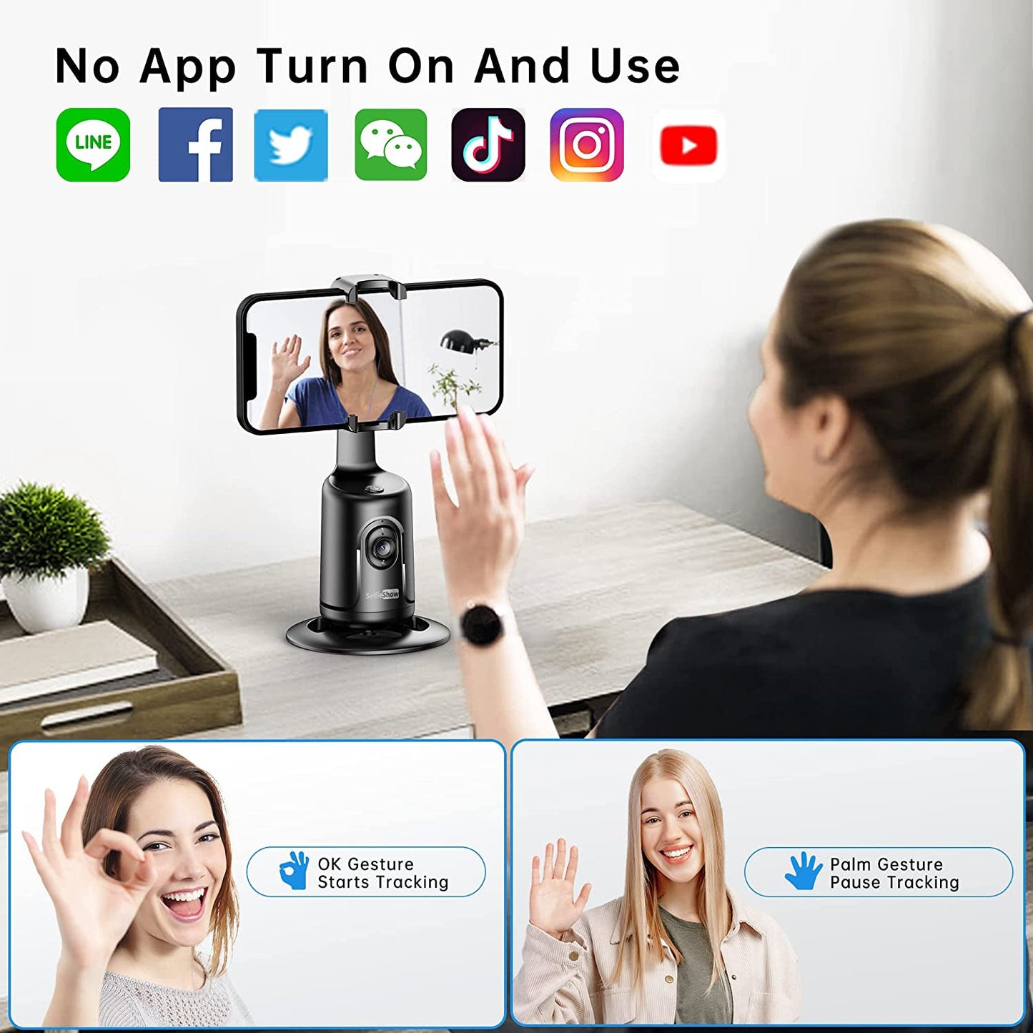 Auto Tracking Phone Holder, Auto Face Tracking Tripod - Black