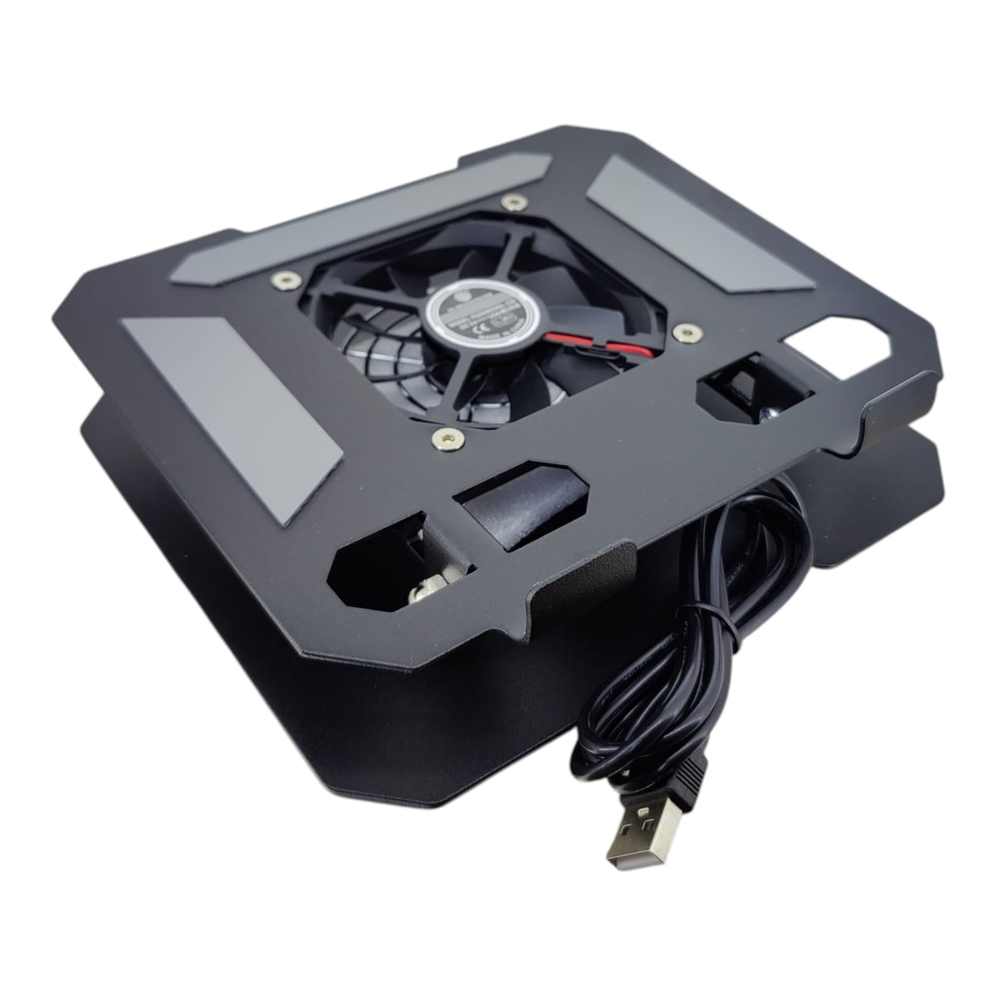 Back view showing the silent fan motor and sturdy metal construction.