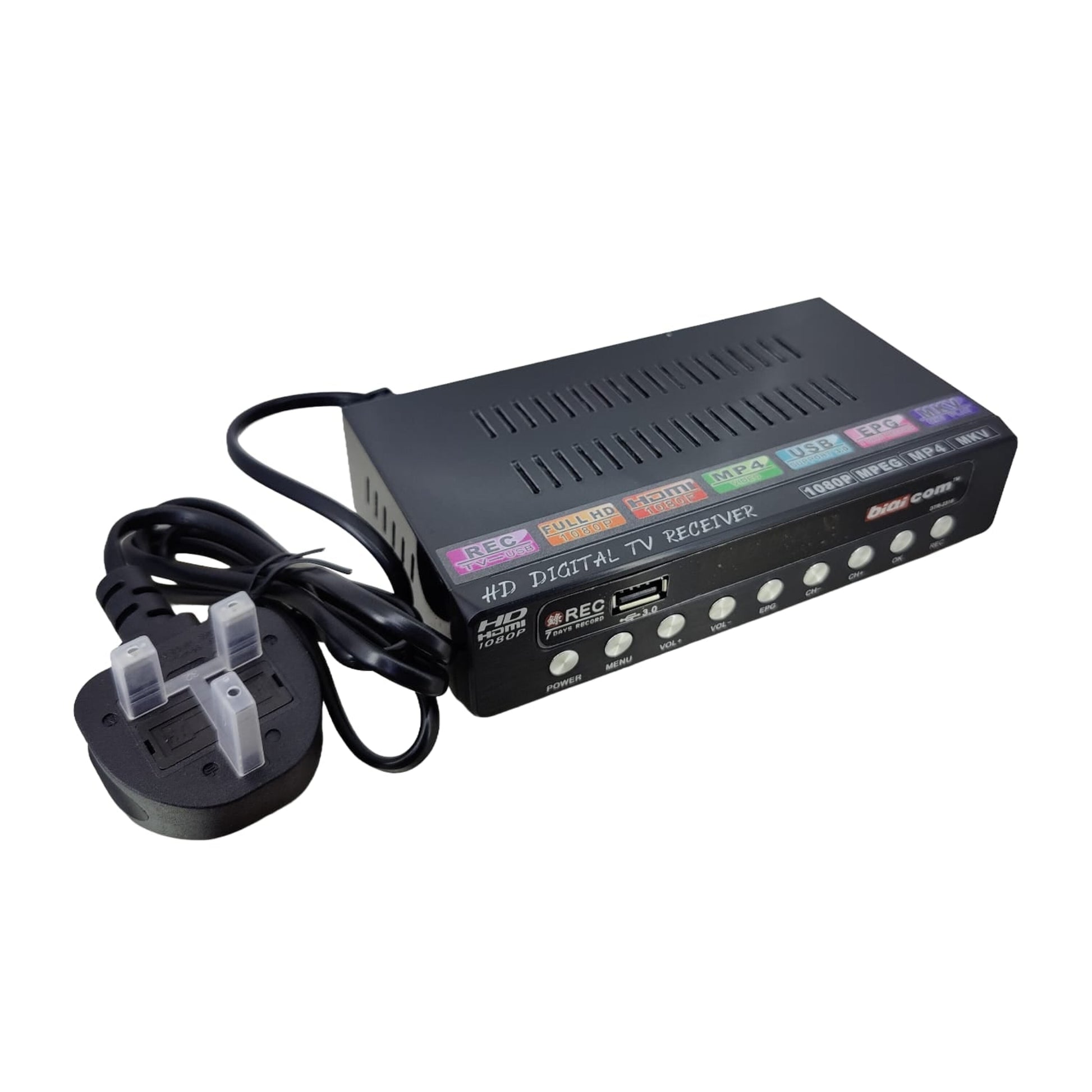 Biaicom DTR-2318 Digital TV Receiver with UK/HK power plug.