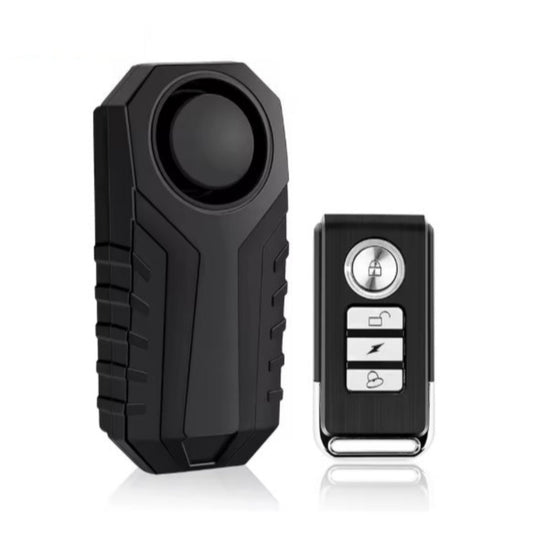 A wireless bike alarm and its remote control, designed for anti-theft protection.