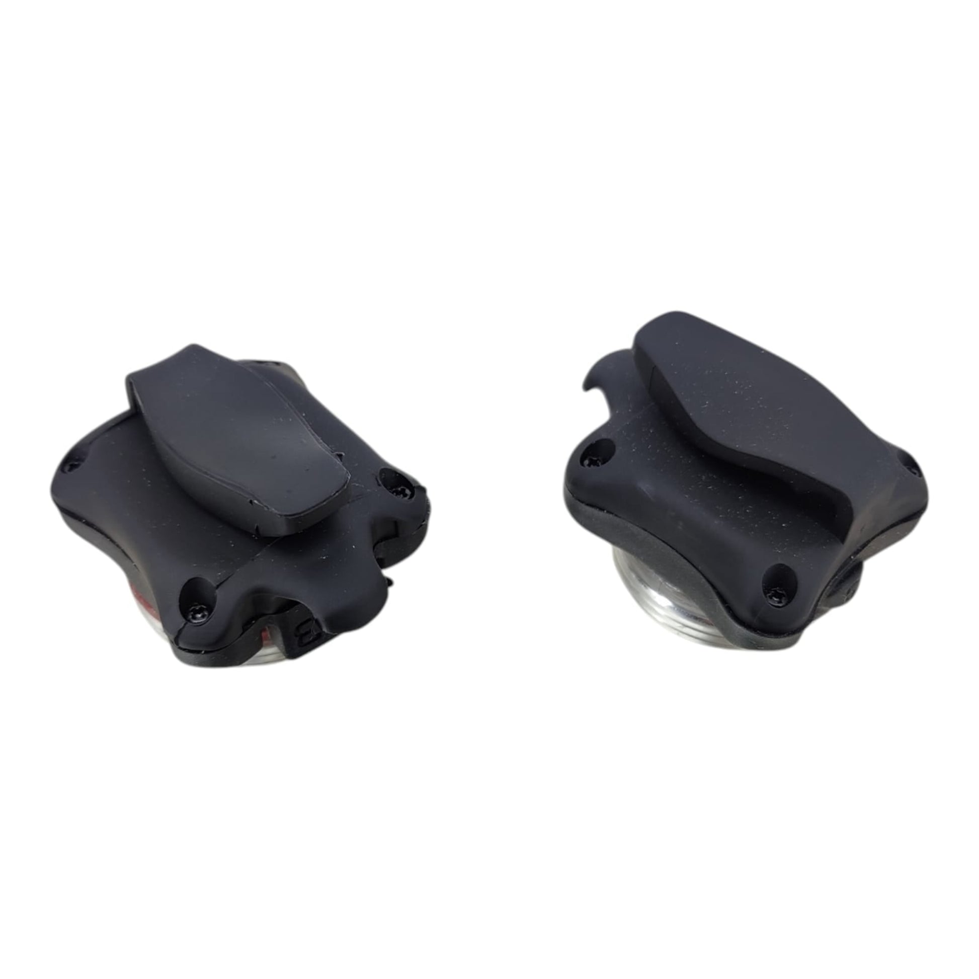 Rear view of bike lights showing the integrated clip for easy attachment to gear or clothing.