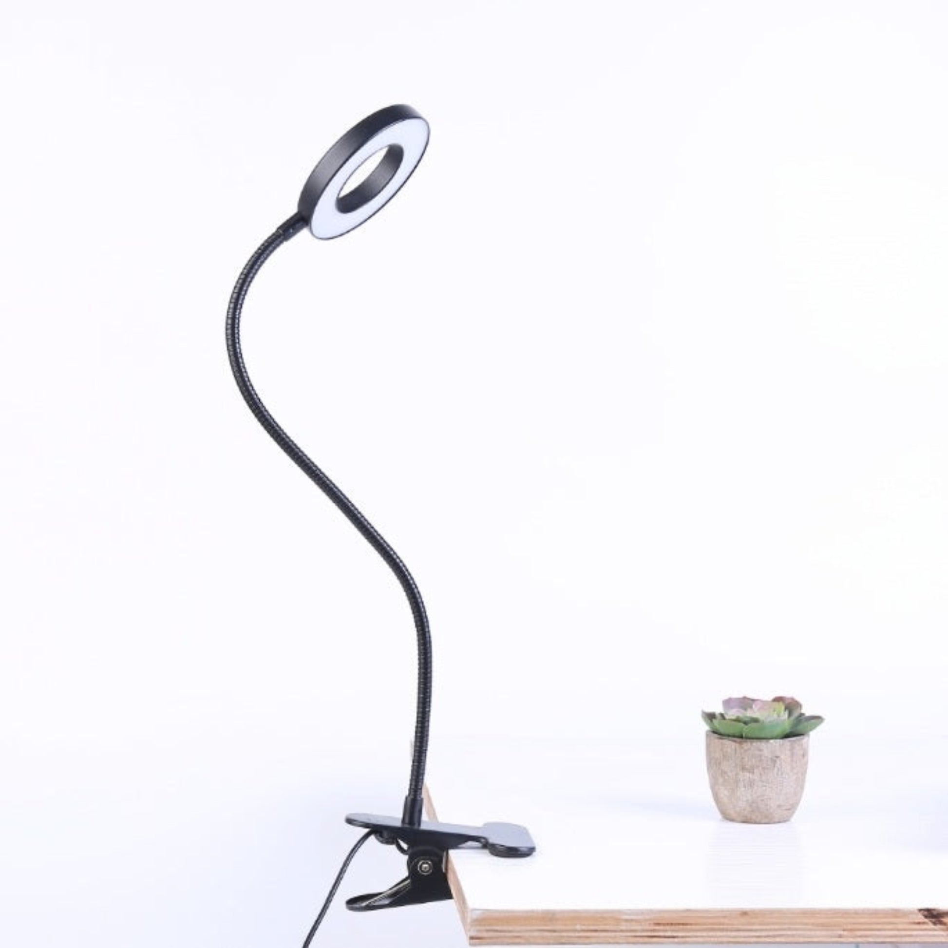 USB LED Clamp Desk Lamp | 3 Color Modes & 10 Brightness Levels showcasing flexible design and clamp attachment.