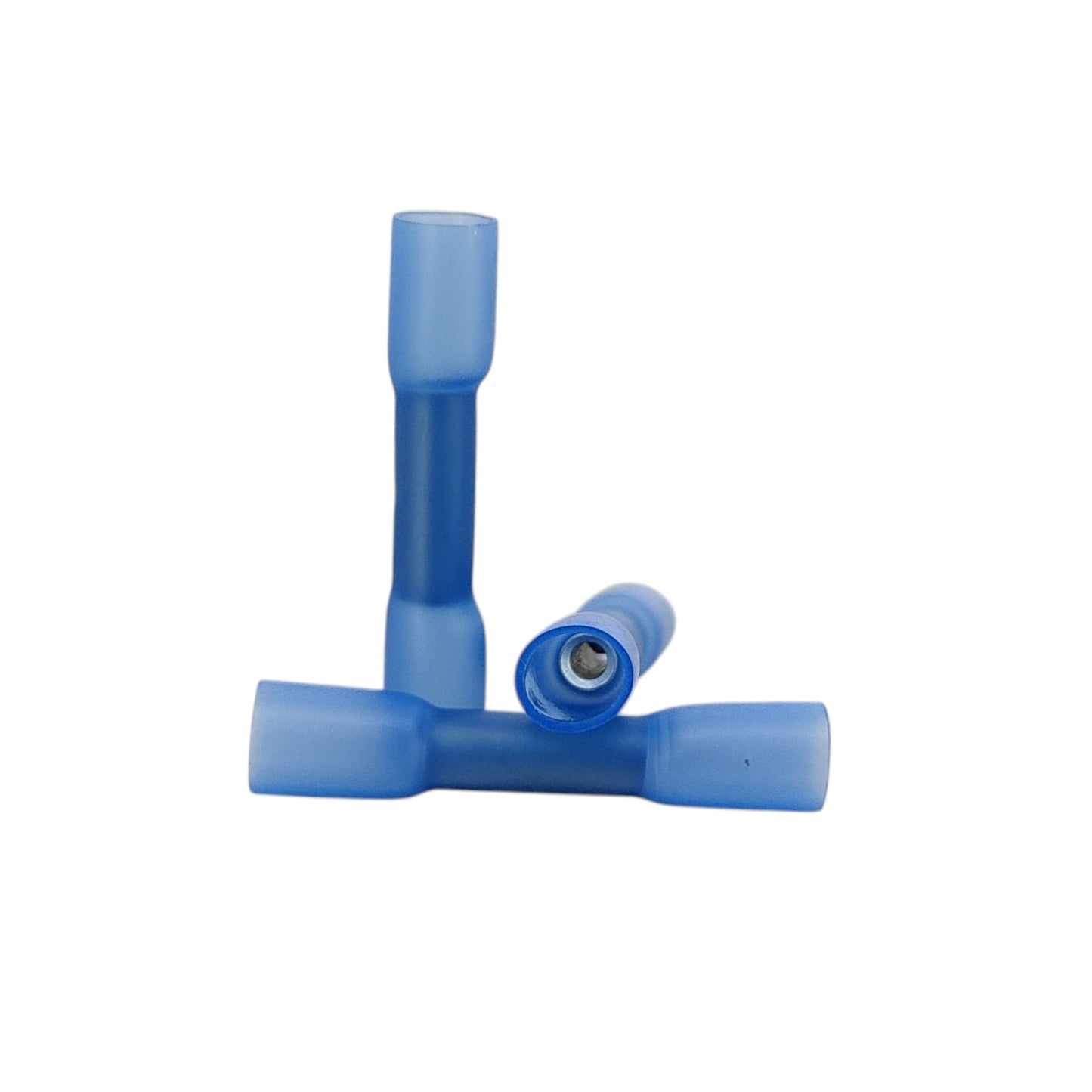 Blue heat shrink electrical splice connector for 14 to 16 AWG