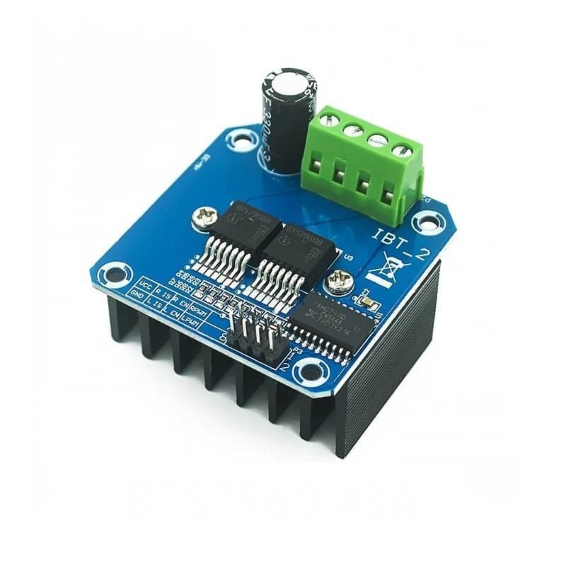 BTS7960 43A High Power Motor Driver Module top view with heat sink