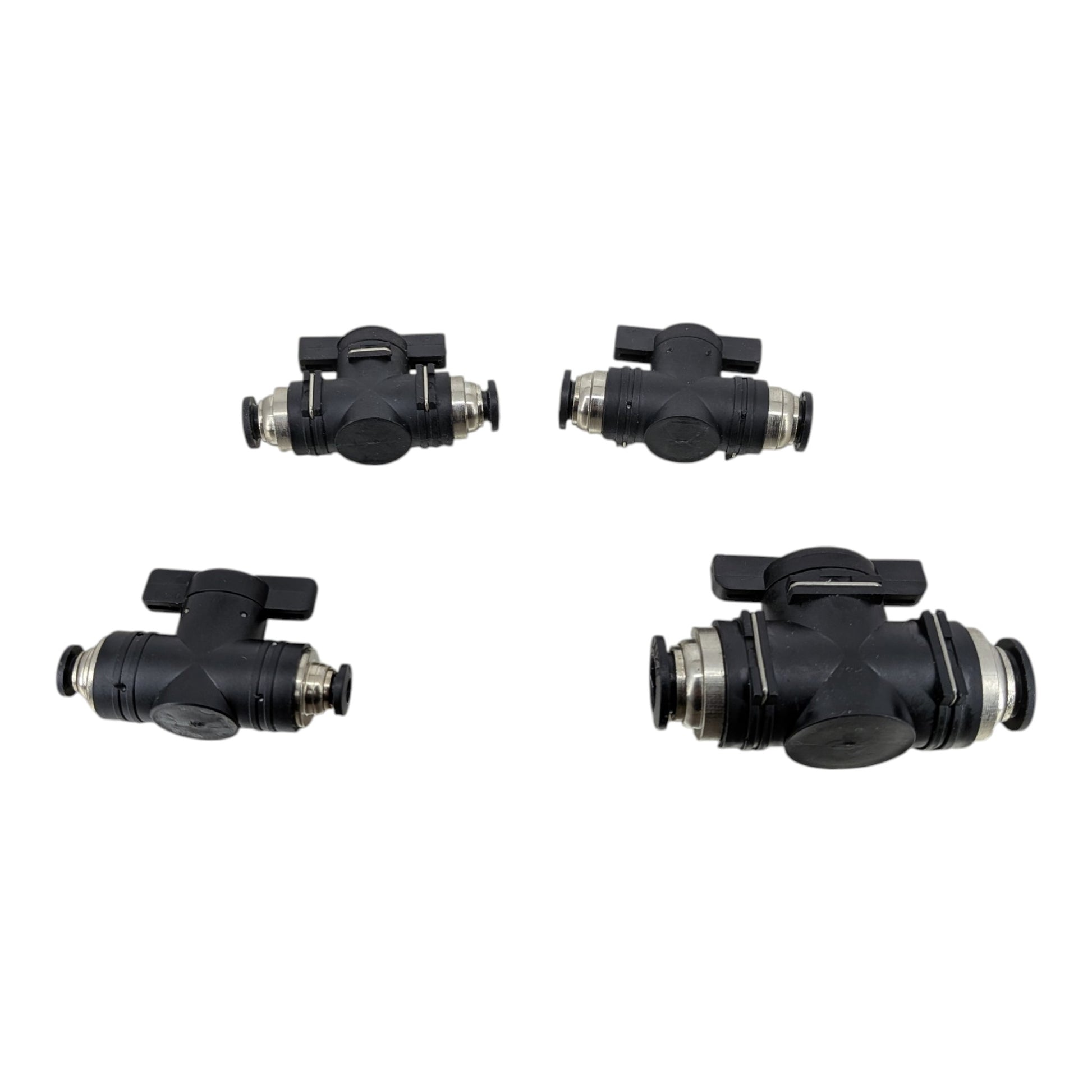 四款尺寸 BUC 氣動手動閥 (4mm-10mm)，快插式直線氣喉開關，適合各式氣動工程使用。