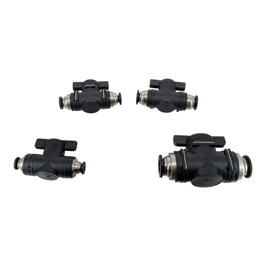 四款尺寸 BUC 氣動手動閥 (4mm-10mm)，快插式直線氣喉開關，適合各式氣動工程使用。
