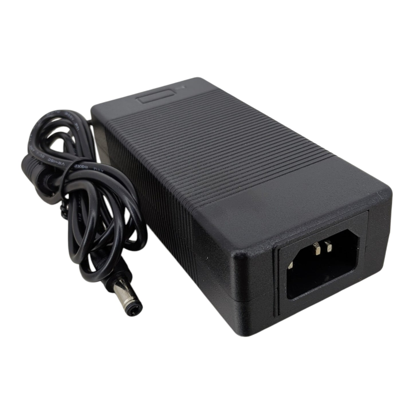 Rear view of the 25.2V 3A battery charger highlighting the standard C14 AC power cord inlet for global compatibility.